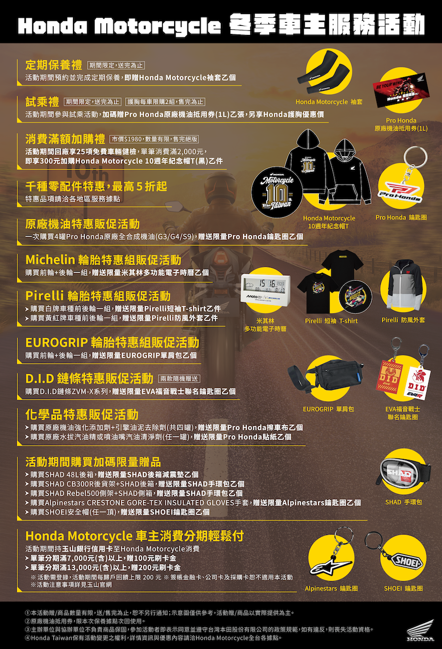 2025 Honda Motorcycle冬季車主服務活動登場2